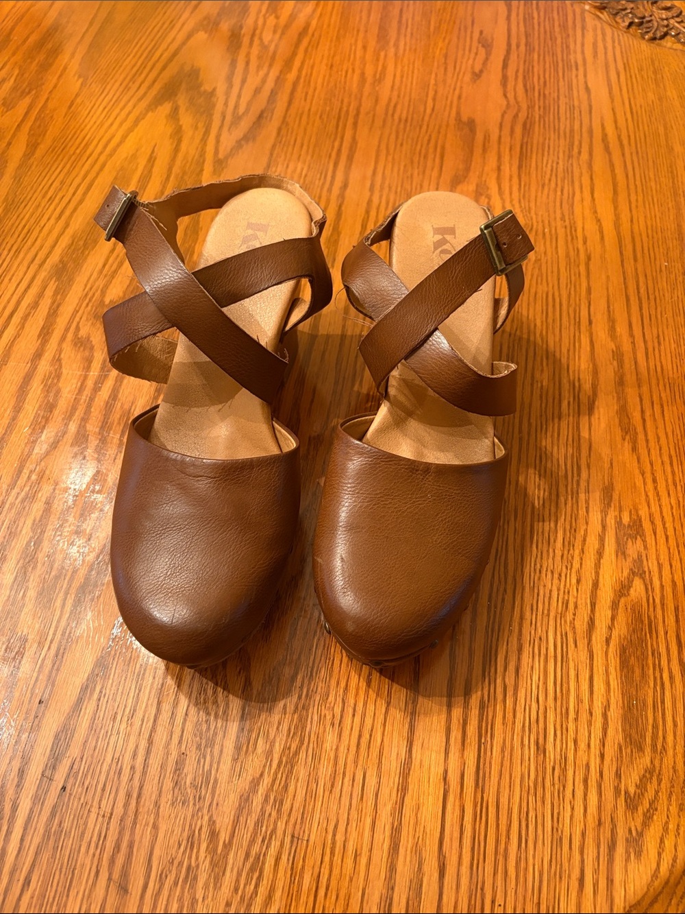 Kork-Ease Brown Leather Crossover Strap Mules